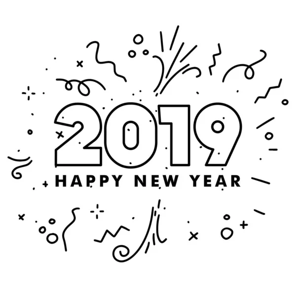 Feliz Año Nuevo 2019 Texto Decorado Fondo Estilo Movimiento Salpicado — Vector de stock