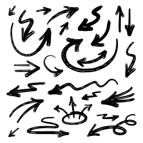 Illustration Croquis Grunge Fait Main Aquarelle Doodle Vecteur Flèche Ensemble — Image vectorielle