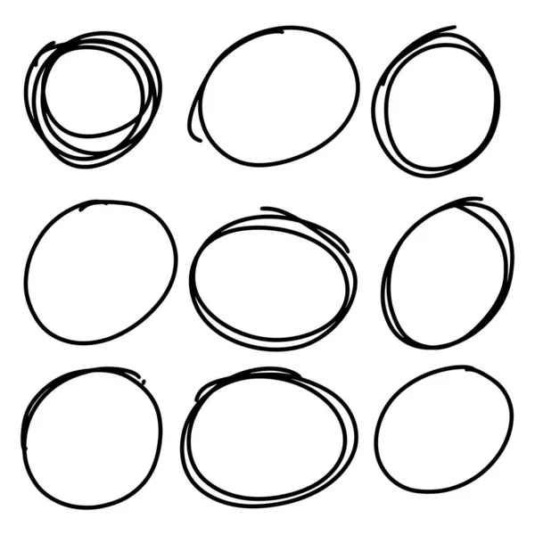 Doodle Set Von Schwarzen Handgezeichneten Kreislinien Skizzen Vektor Kreisförmige Kritzelkritzelei — Stockvektor