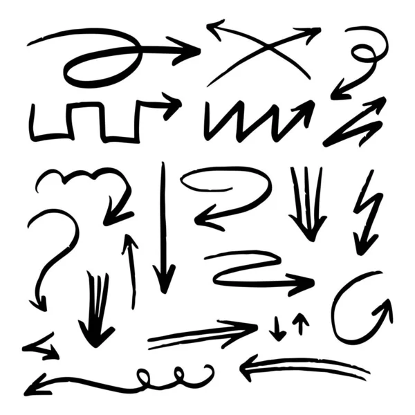 手描き落書きスタイル ブラシとマーカーのベクトル矢印のセット — ストックベクタ