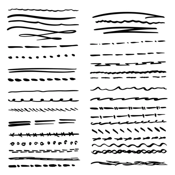 Handgefertigte Kollektion Von Unterstrichen Marker Pinsel Doodle Stil Verschiedene Formen — Stockvektor