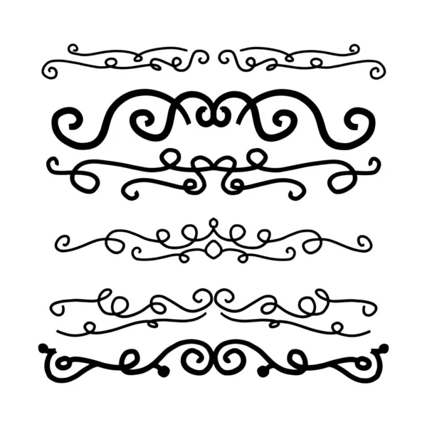 Collection Handdrawn Swirls Curves Design Element Ornaments Wedding Cards Invitations — Stock Vector
