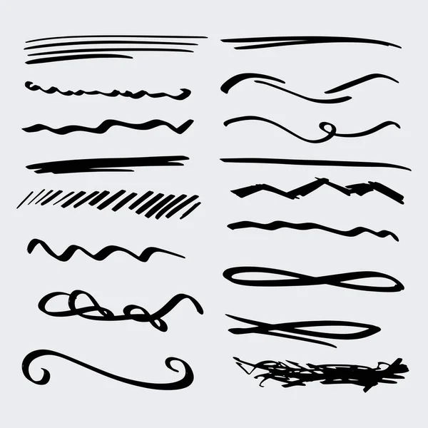 Handmade Collection Set Underline Strokes Marker Brush Doodle Style Various — Stock Vector