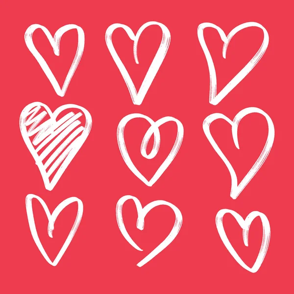 Набір Дев Яти Намальованих Сердець Мальовані Грубі Маркерні Серця Ізольовані — стоковий вектор