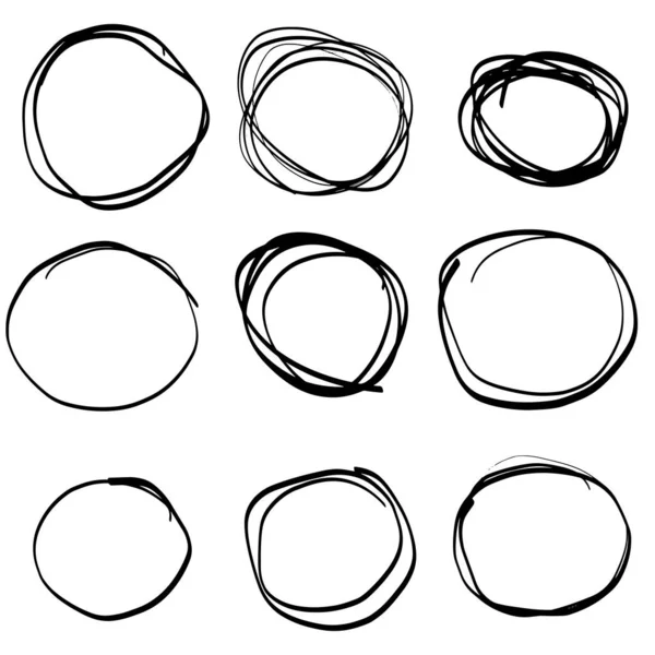 Doodle Ensemble Croquis Ligne Cercle Dessiné Main Noire Ensemble Vecteur — Image vectorielle