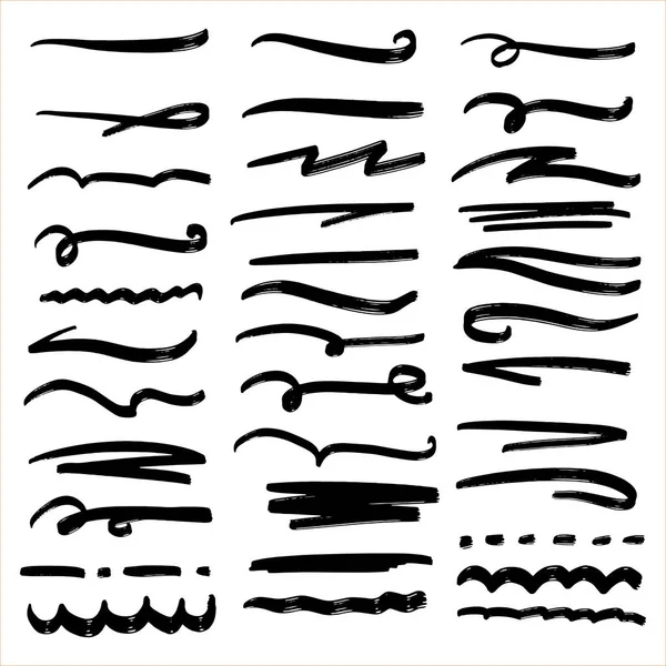 Handmade Collection Set Underline Strokes Marker Brush Doodle Style Various — Stock Vector