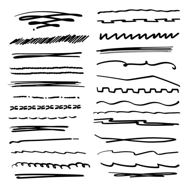 Handmade Collection Set Underline Strokes Marker Brush Doodle Style Various — Stock Vector