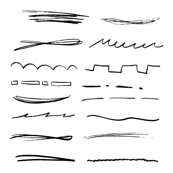 Kézzel Készített Kollekció Készlet Aláhúzott Strokes Marker Brush Doodle Style — Stock Vector