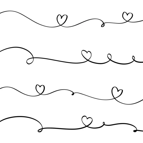 Set Hearts Drawn Line Isolated Background Can Used Greeting Cards — Stock Vector
