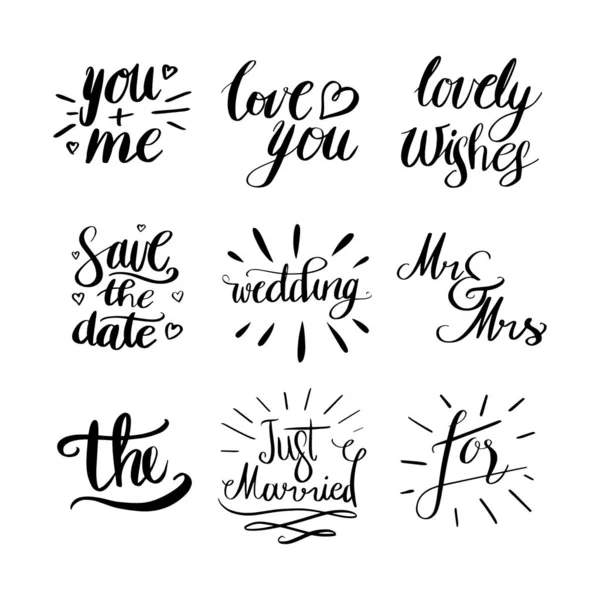 Collection of hand lettered ampersands and catchwords isolated on white background. Great vector design set for wedding invitations, save the date cards and other stationary type of design