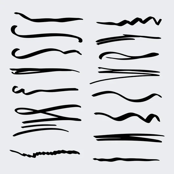 Handgemaakte Collectie Set Van Underline Beroertes Marker Brush Doodle Style — Stockvector