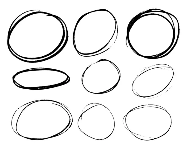 Doodle Set Von Schwarzen Handgezeichneten Kreislinien Skizzen Vektor Kreisförmiges Kritzelkritzeln — Stockvektor