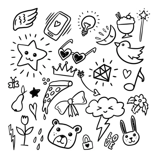 Coleção Conjunto Doodle Desenhado Mão Ilustração Bonito Vector Eps —  Vetores de Stock
