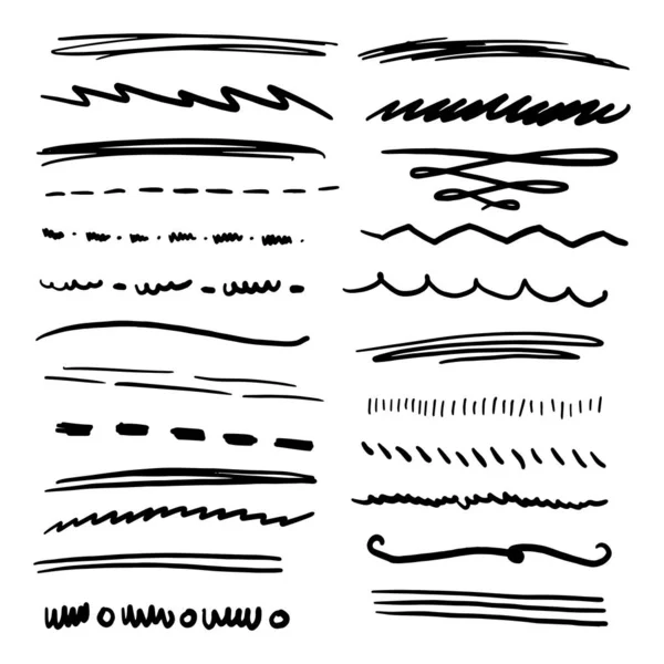 Zufällige Handgezeichnete Linien Doodle Stil Marker Pinsel Set — Stockvektor