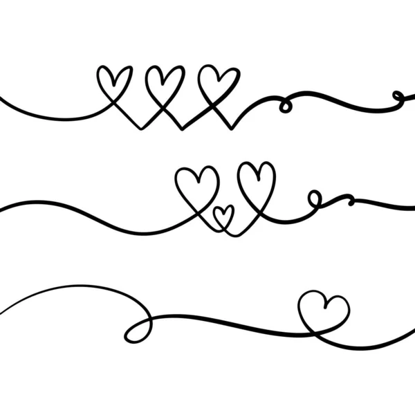 Set Hearts Drawn Line Isolated Background Can Used Greeting Cards — Stock Vector