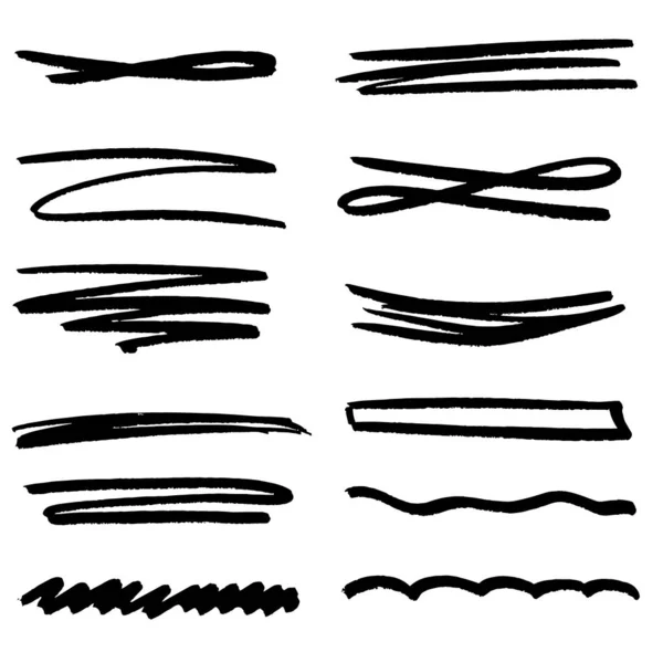 Handmade Collection Set Underline Strokes Marker Brush Doodle Style Various — Stock Vector