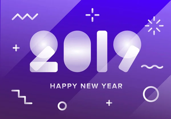 2019 Feliz Ano Novo Texto Decorado Fundo Estilo Movimento Splashy —  Vetores de Stock