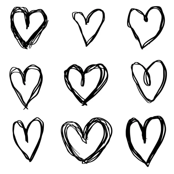Handdrawn Hearts Isolated White Background Vector Illustration — Stock Vector
