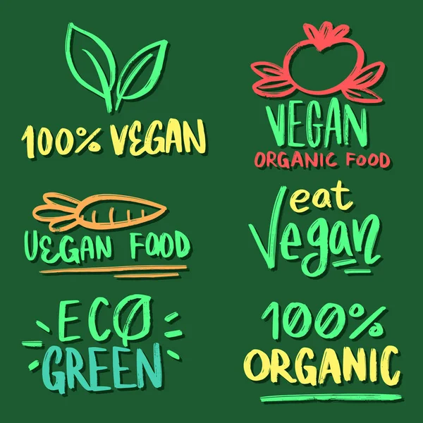 Conjunto Etiquetas Verdes Insignias Con Hojas Para Productos Veganos Orgánicos — Vector de stock