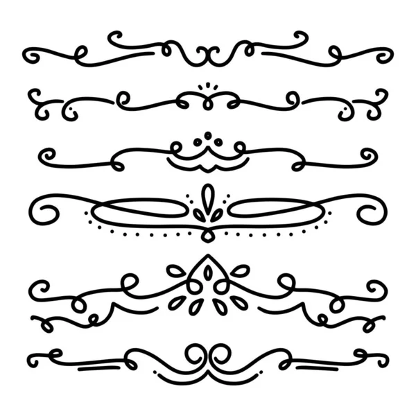 Collection Handdrawn Swirls Curves Design Element Ornaments Wedding Cards Invitations — Stock Vector