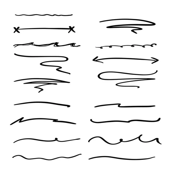 Handmade Collection Set Underline Strokes Marker Brush Doodle Style Various — Stock Vector