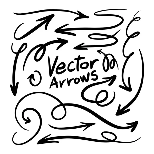 Набір Векторних Стрілок Стилі Doodle Пензлями Маркерами — стоковий вектор