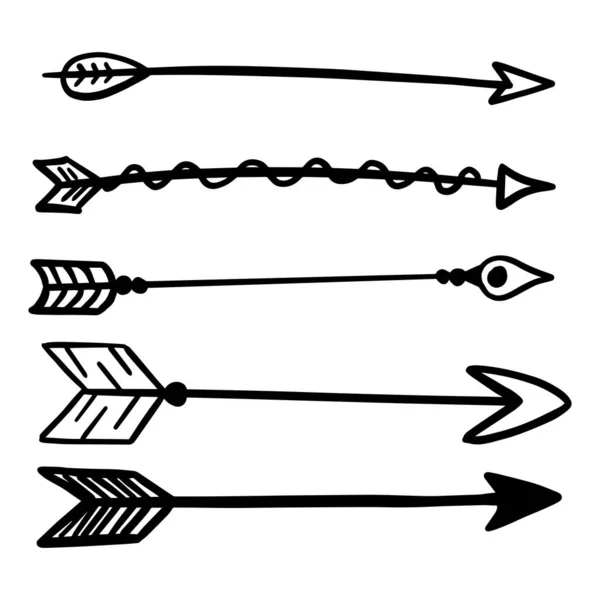 Set Flechas Vectoriales Dibujadas Mano Estilo Doodle Hechas Con Pinceles — Vector de stock