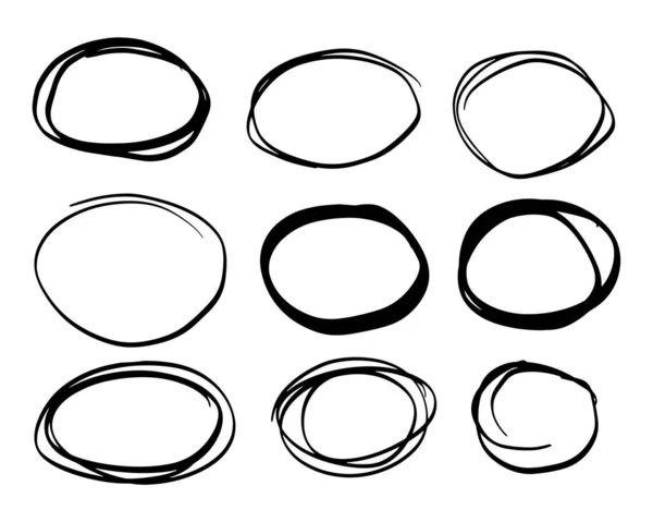 Doodle Set Van Zwarte Hand Getrokken Cirkellijn Schets Set Vector — Stockvector