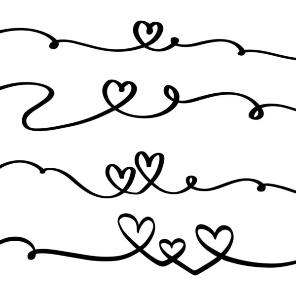 Set Hearts Drawn Line Isolated Background Can Used Greeting Cards — Stock Vector