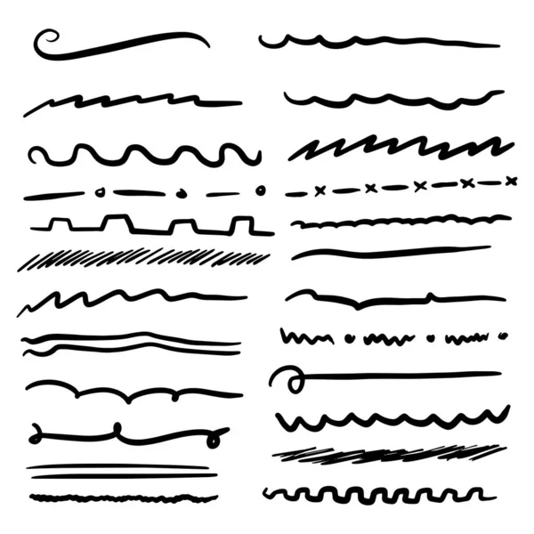 Handmade Collection Set Underline Strokes Marker Brush Doodle Style Various — Stock Vector