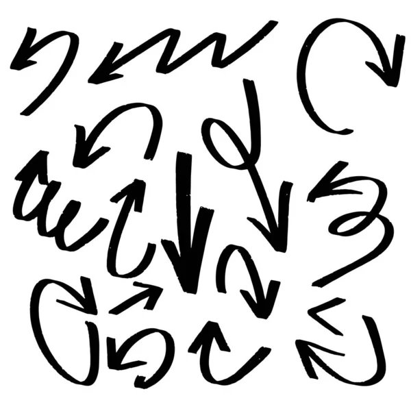 手描き落書きスタイル ブラシとマーカーのベクトル矢印のセット — ストックベクタ