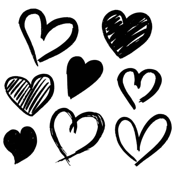 Набор Девяти Рук Нарисованных Сердца Рукописные Черви Векторная Иллюстрация Вашего — стоковый вектор