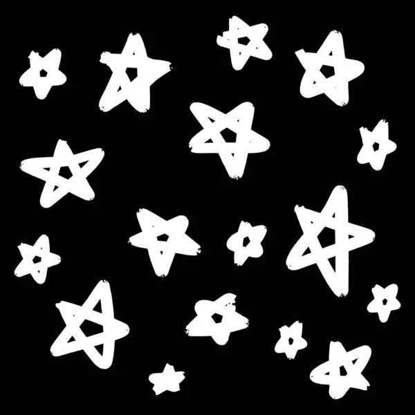 Set Black Hand Drawn Vector Stars Doodle Style White Background — Stock Vector