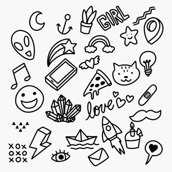 Doodles Feitos Mão Várias Coisas Crianças Estilo Desenho Animado — Vetor de Stock