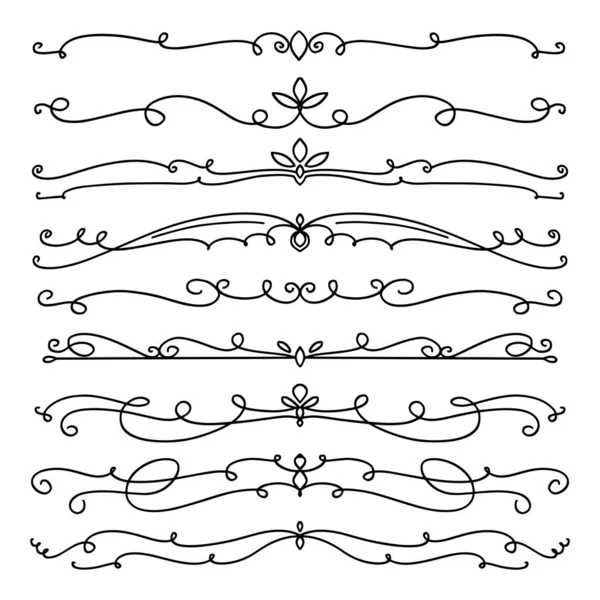 Collection Handdrawn Swirls Curves Design Element Ornaments Wedding Cards Invitations — Stock Vector