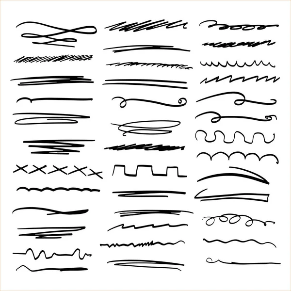 Handmade Collection Set Underline Strokes Marker Brush Doodle Style Various — Stock Vector