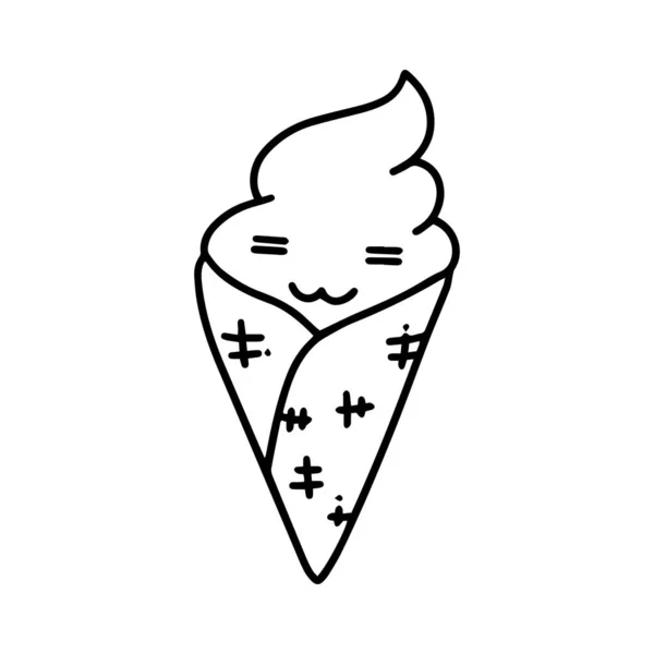 Иллюстрированное Мороженое Sweet Фастфуд Уличная Еда Симпатичными Выражениями Лица Handmade — стоковый вектор