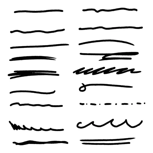 Handmade Collection Set Underline Strokes Marker Brush Doodle Style Various — Stock Vector