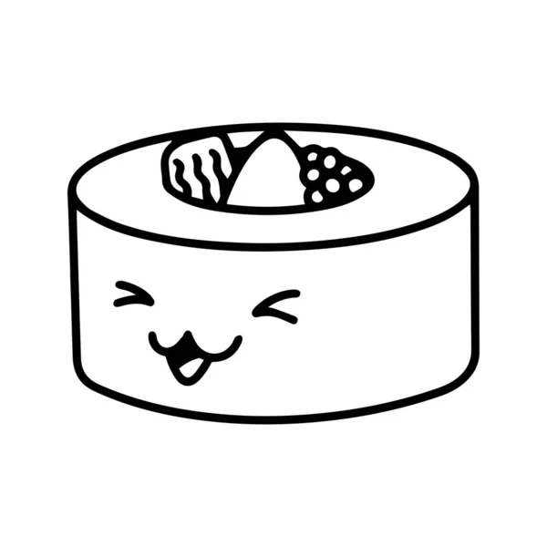 Cute Kawaii Illustration Sushi Roll Kartun Buatan Tangan Yang Menggambar - Stok Vektor