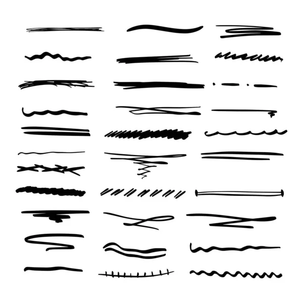 Handmade Collection Set Underline Strokes Marker Brush Doodle Style Various — Stock Vector