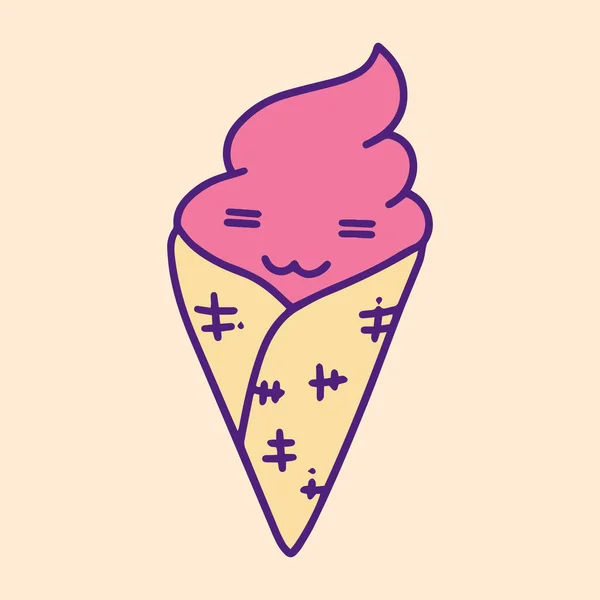 Illustriertes Eis Süß Fast Food Streetfood Mit Niedlichen Kawaii Gesichtsausdrücken — Stockvektor