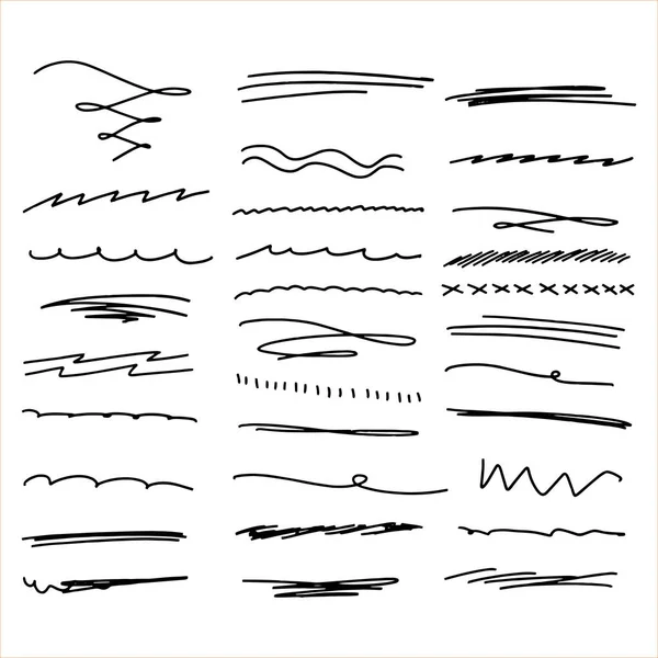 Handmade Collection Set Underline Strokes Marker Brush Doodle Style Various — Stock Vector