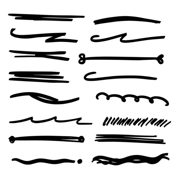 Handmade Collection Set Underline Strokes Marker Brush Doodle Style Various — Stock Vector