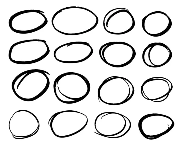Σετ Σκίτσο Από Μαύρο Χέρι Που Ζωγραφίσθηκε Κύκλο Διανυσματικά Κυκλικά — Διανυσματικό Αρχείο