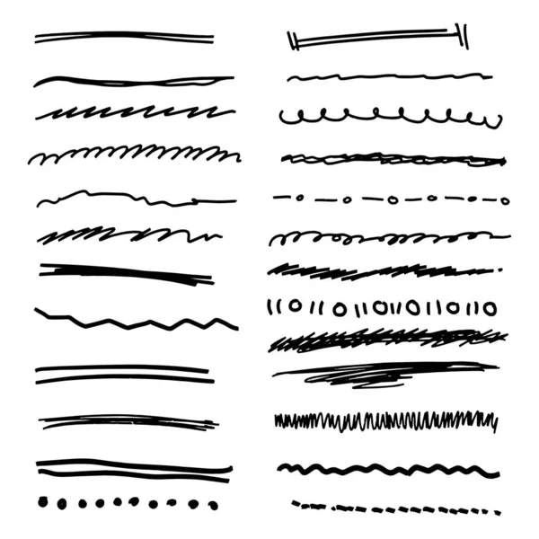 Handgefertigte Kollektion Von Unterstrichen Marker Pinsel Doodle Stil Verschiedene Formen — Stockvektor