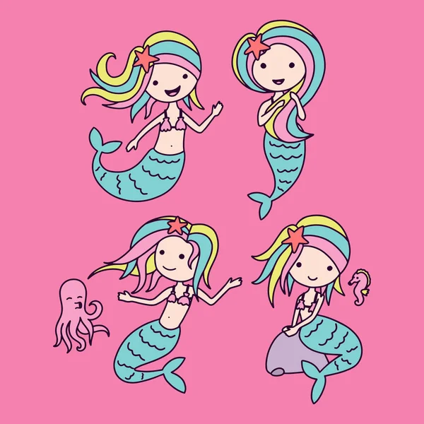 Vektor Illustration Der Niedlichen Meerjungfrau Doodle Stil — Stockvektor