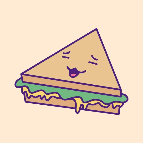 Illustrated Sandwich Smile Fast Food Junk Food Street Food Cute — Stock Vector