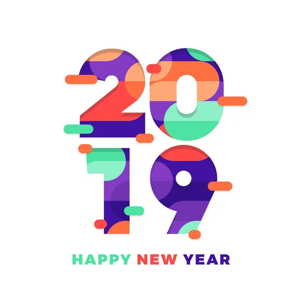Feliz Año Nuevo 2019 Texto Decorado Fondo Estilo Movimiento Salpicado — Vector de stock