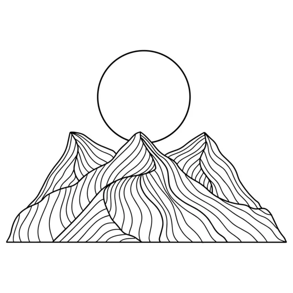 Gambar Gambar Tangan Dari Puncak Gunung Gaya Engravir Vector Illustration - Stok Vektor