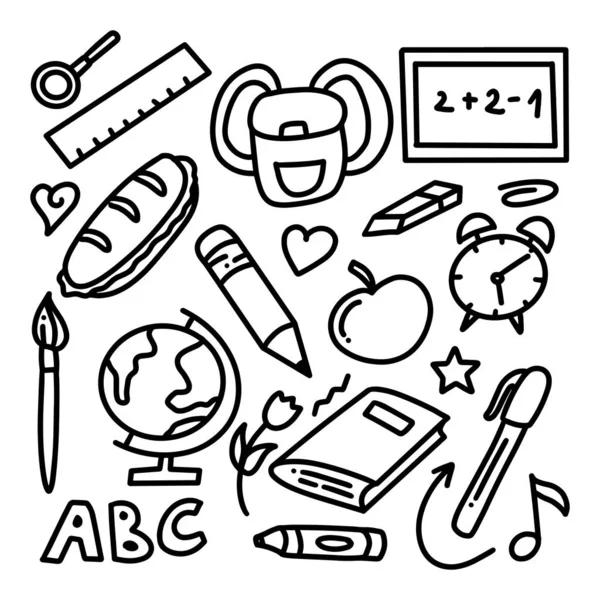 Back School Hand Drawn Doodle Set — Stock Vector